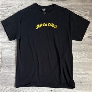 Santa Cruz Skateboards Black Tee with Yellow Flame Logo